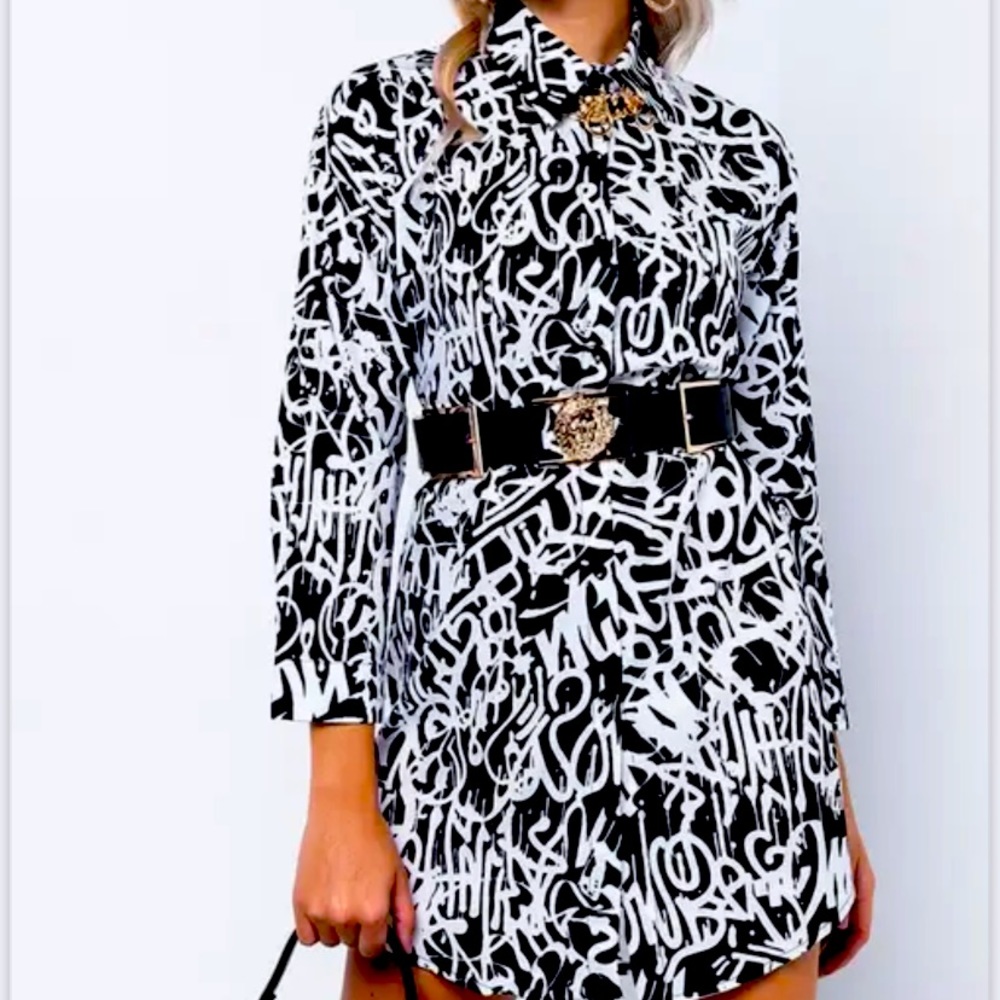 AKIRA OS graffiti button down dress or top. Accessories pictured not included